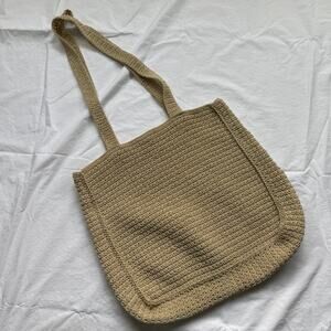Carlo D'Santi Woven Tote Bag Purse Lined Tan EUC Boho Hippie Summer